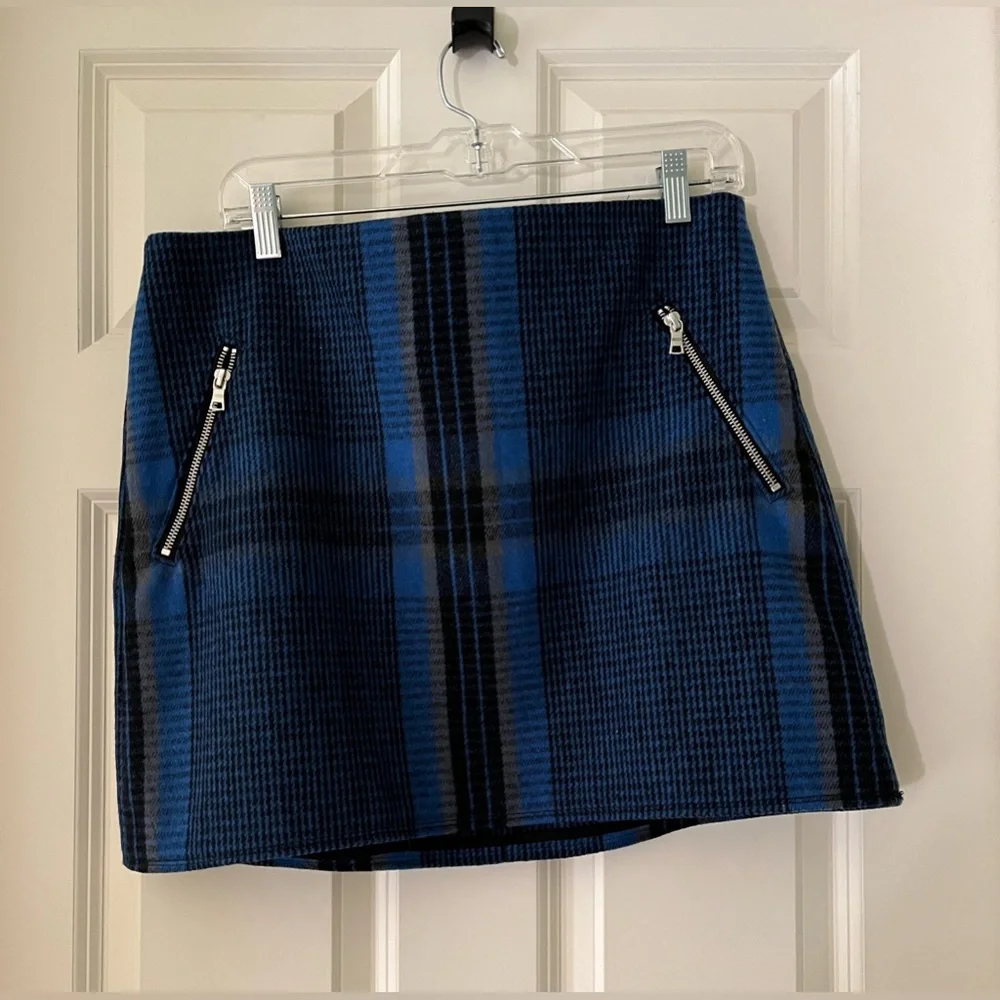 GAP Wool Mini Skirt Blue Black Plaid Academia Preppy size 12 Y2K